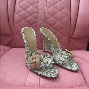 BCBGirls Cream and Brown Logo Heels